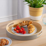Dehaus Large Round Bamboo Wooden Tray With Handles - Grey