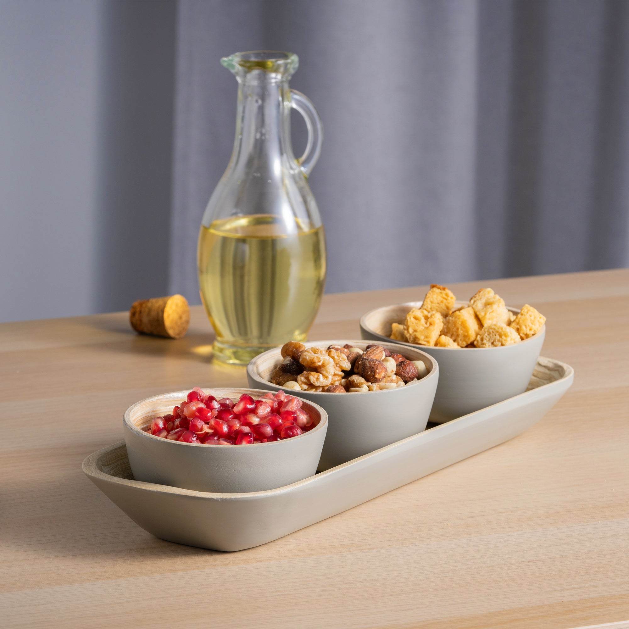 Dehaus Small Bamboo Dipping Bowls & Tray Set, 9cm x 4.5cm - Grey Dipping Bowls Dehaus Ltd.