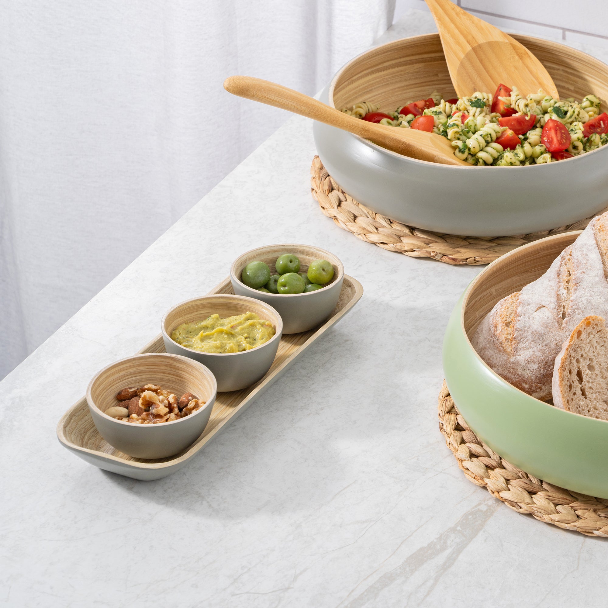 Dehaus Small Bamboo Dipping Bowls & Tray Set, 9cm x 4.5cm - Grey Dipping Bowls Dehaus Ltd.