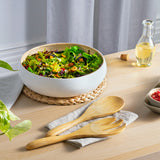 Dehaus Large Round Eco-Friendly Spun Bamboo Bowl, 30cm x 8cm – White