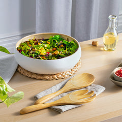 Dehaus Large Round Spun Bamboo Bowl, 30cm x 8cm – White - Dehaus.com