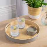Dehaus Grey Reversible Spun Bamboo Wooden Coasters with Holder (Set of 6)