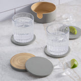 Dehaus Grey Reversible Spun Bamboo Wooden Coasters with Holder (Set of 6)