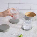 Dehaus Grey Reversible Spun Bamboo Wooden Coasters with Holder (Set of 6)