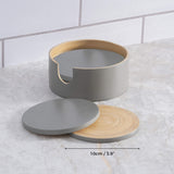 Dehaus Grey Reversible Spun Bamboo Wooden Coasters with Holder (Set of 6)