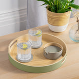 Dehaus Round Handmade Bamboo Wooden Tray With Handles, 35cm Diameter - Sage Trays Dehaus Ltd.