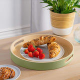 Dehaus Large Round Bamboo Wooden Tray With Handles - Sage Green