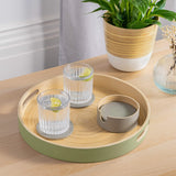 Dehaus Large Round Bamboo Wooden Tray With Handles - Sage Green