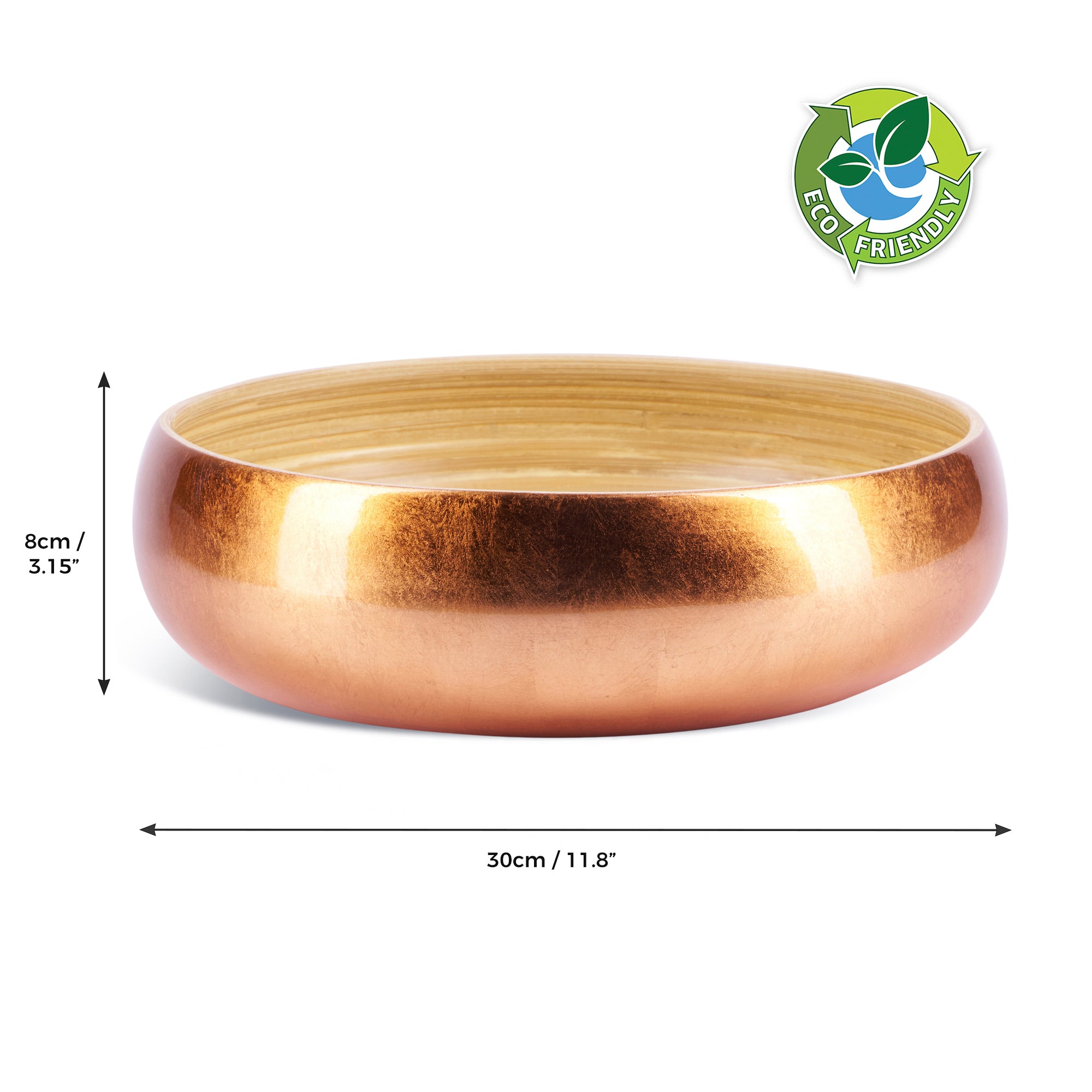 Dehaus Large Round Eco-Friendly Spun Bamboo Bowl, 30cm x 8cm - Copper Fruit Bowl Dehaus.com