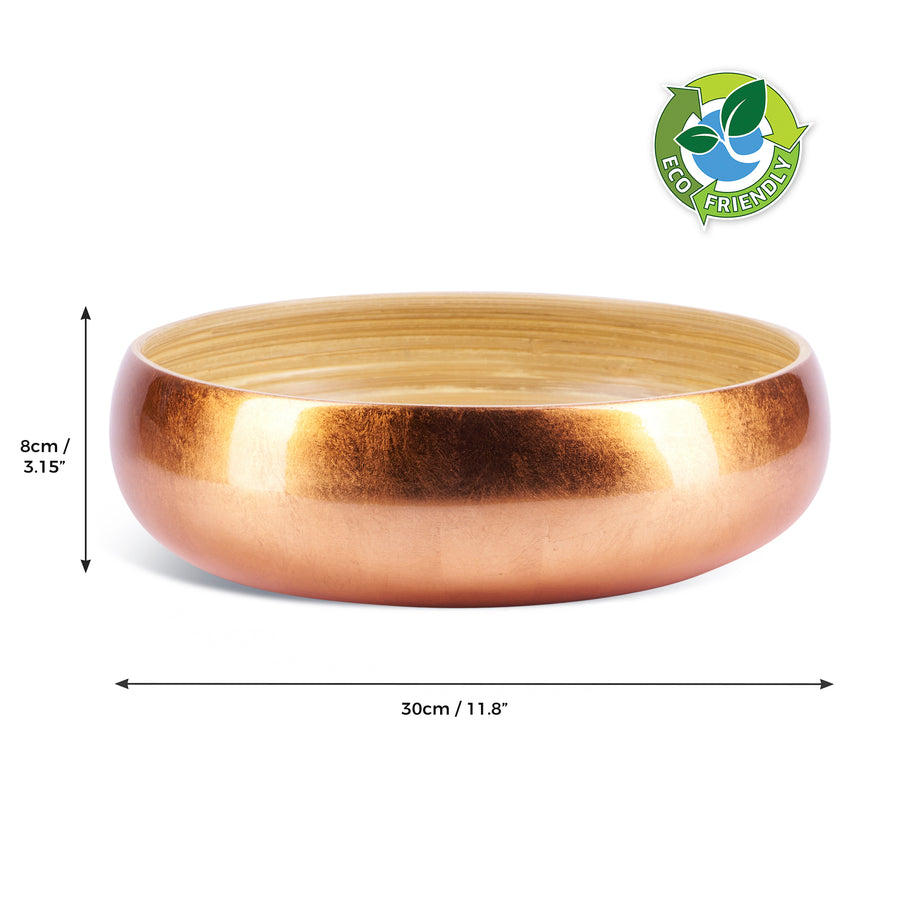 Dehaus Large Round Eco-Friendly Spun Bamboo Bowl, 30cm x 8cm – Copper