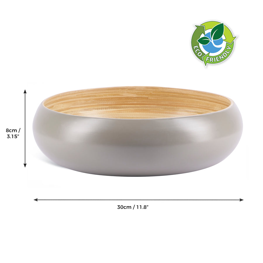 Dehaus Large Round Eco-Friendly Spun Bamboo Bowl, 30cm x 8cm – Grey