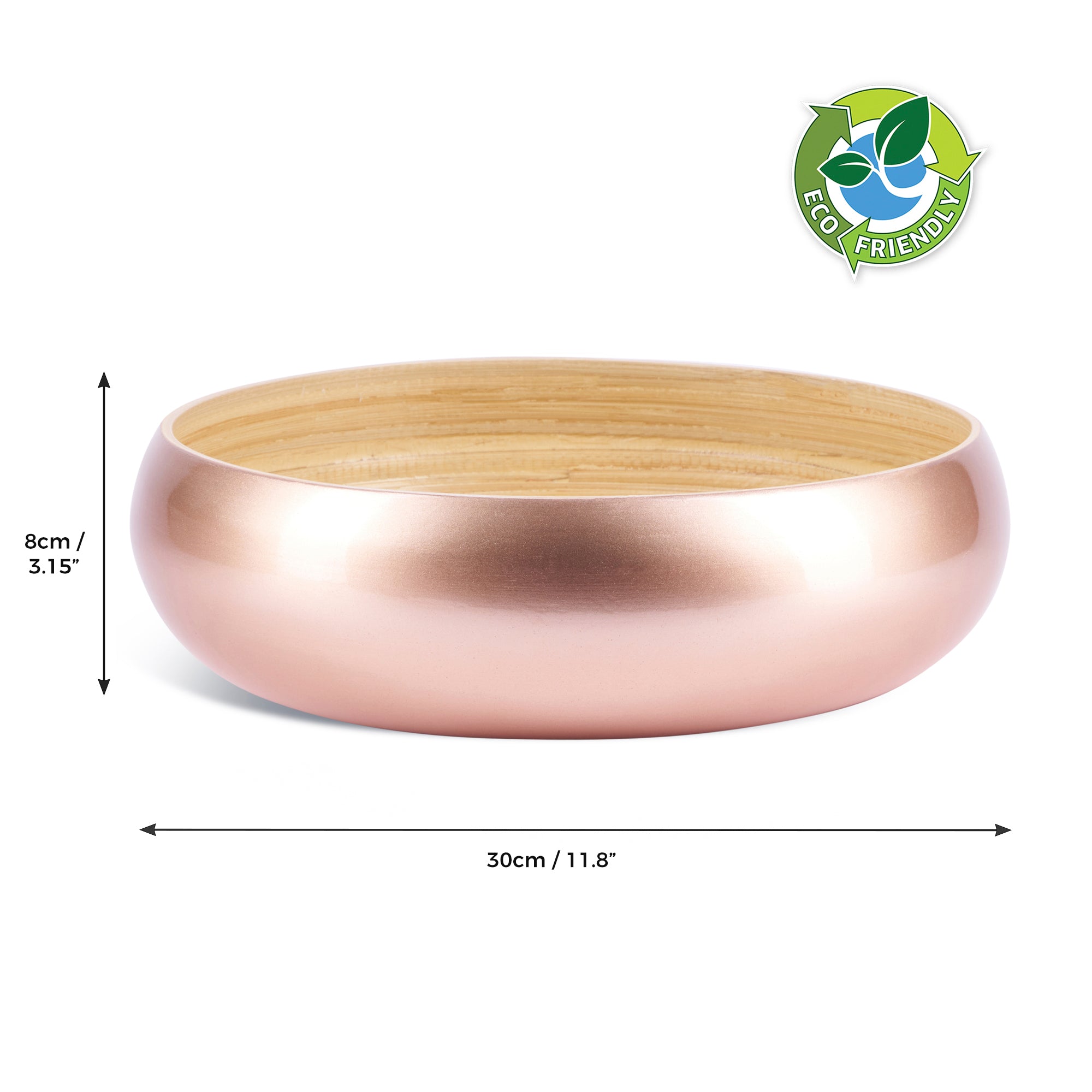 Dehaus Large Round Eco-Friendly Spun Bamboo Bowl, 30cm x 8cm - Rose Gold Fruit Bowl Dehaus Ltd