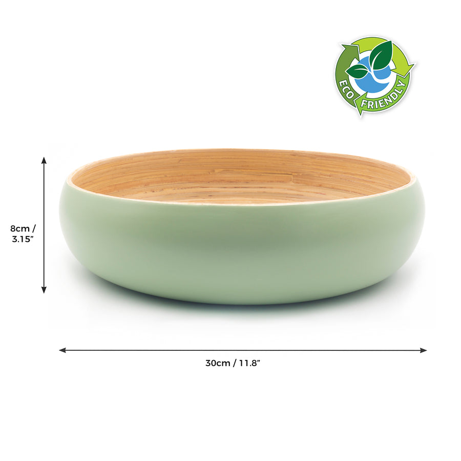 Dehaus Large Round Eco-Friendly Spun Bamboo Bowl, 30cm x 8cm – Sage Green