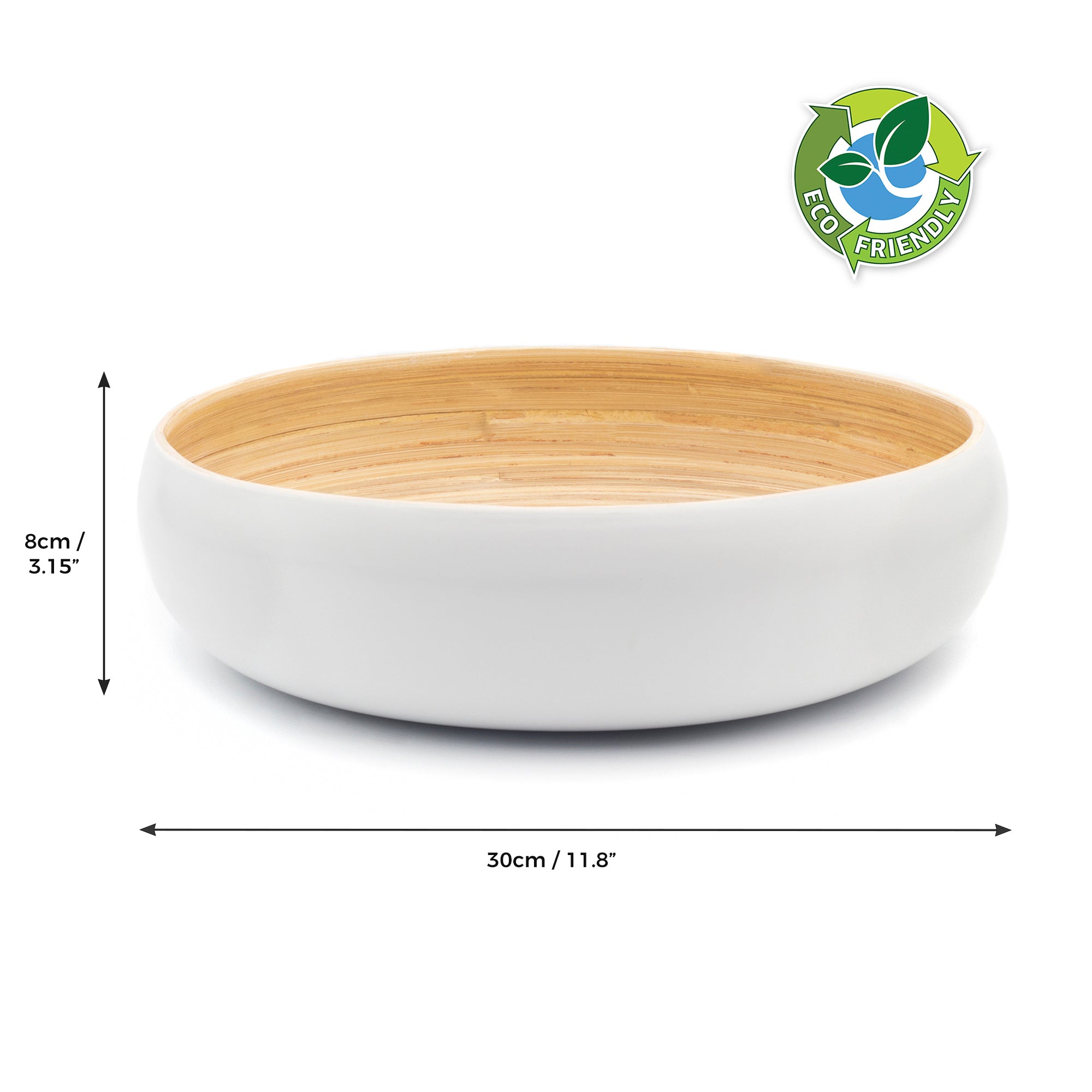 Dehaus Large Round Eco-Friendly Spun Bamboo Bowl, 30cm x 8cm - White Fruit Bowl Dehaus Ltd