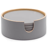 Dehaus Grey Reversible Spun Bamboo Wooden Coasters with Holder (Set of 6)