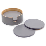 Dehaus Grey Reversible Spun Bamboo Wooden Coasters with Holder (Set of 6)