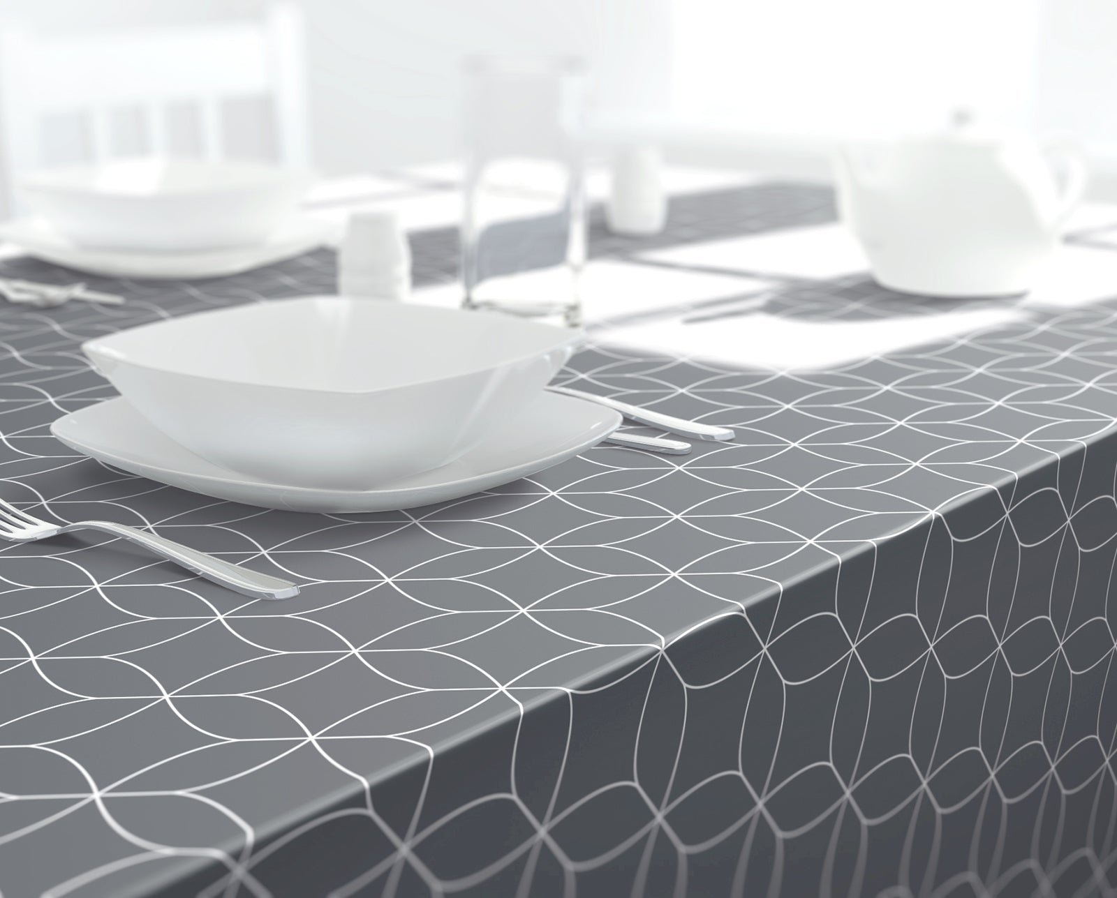 Dehaus Geo Flow Wipe Clean PVC Table Cloth - Grey PVC Tablecloth Dehaus Ltd