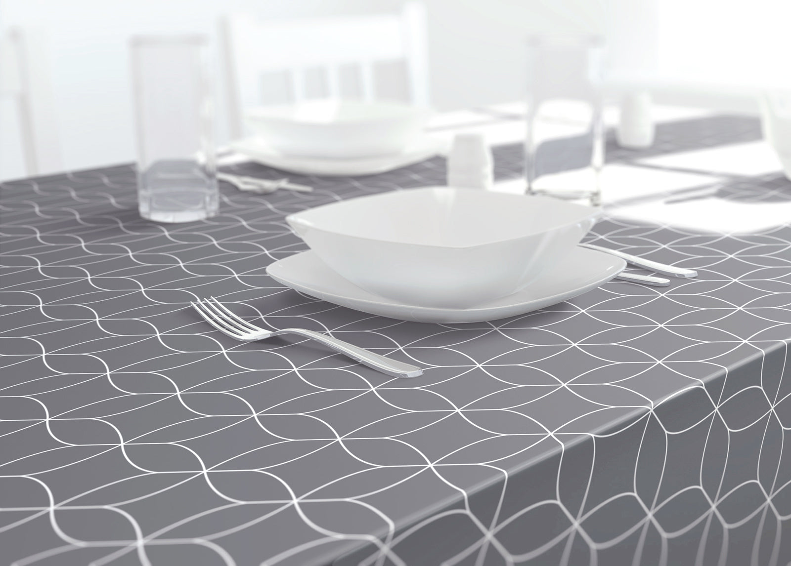 Dehaus Geo Flow Wipe Clean PVC Table Cloth - Grey PVC Tablecloth Dehaus Ltd