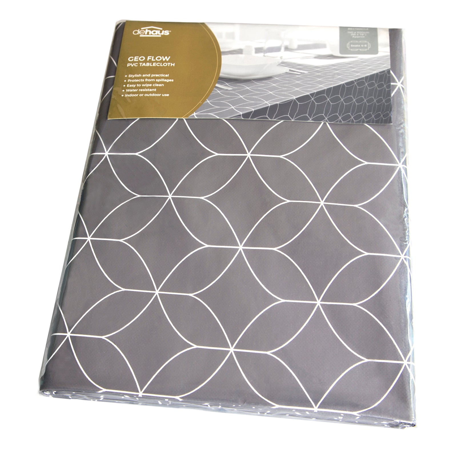 Dehaus Geo Flow Wipe Clean PVC Table Cloth - Grey PVC Tablecloth Dehaus Ltd