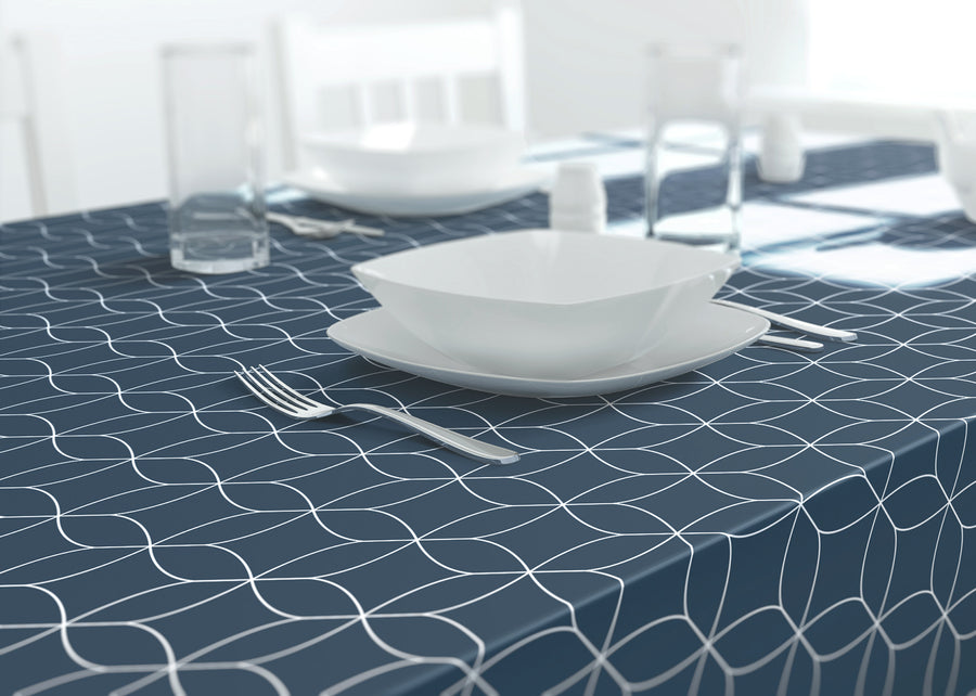 Dehaus Geo Flow Wipe Clean PVC Table Cloth - Navy Blue