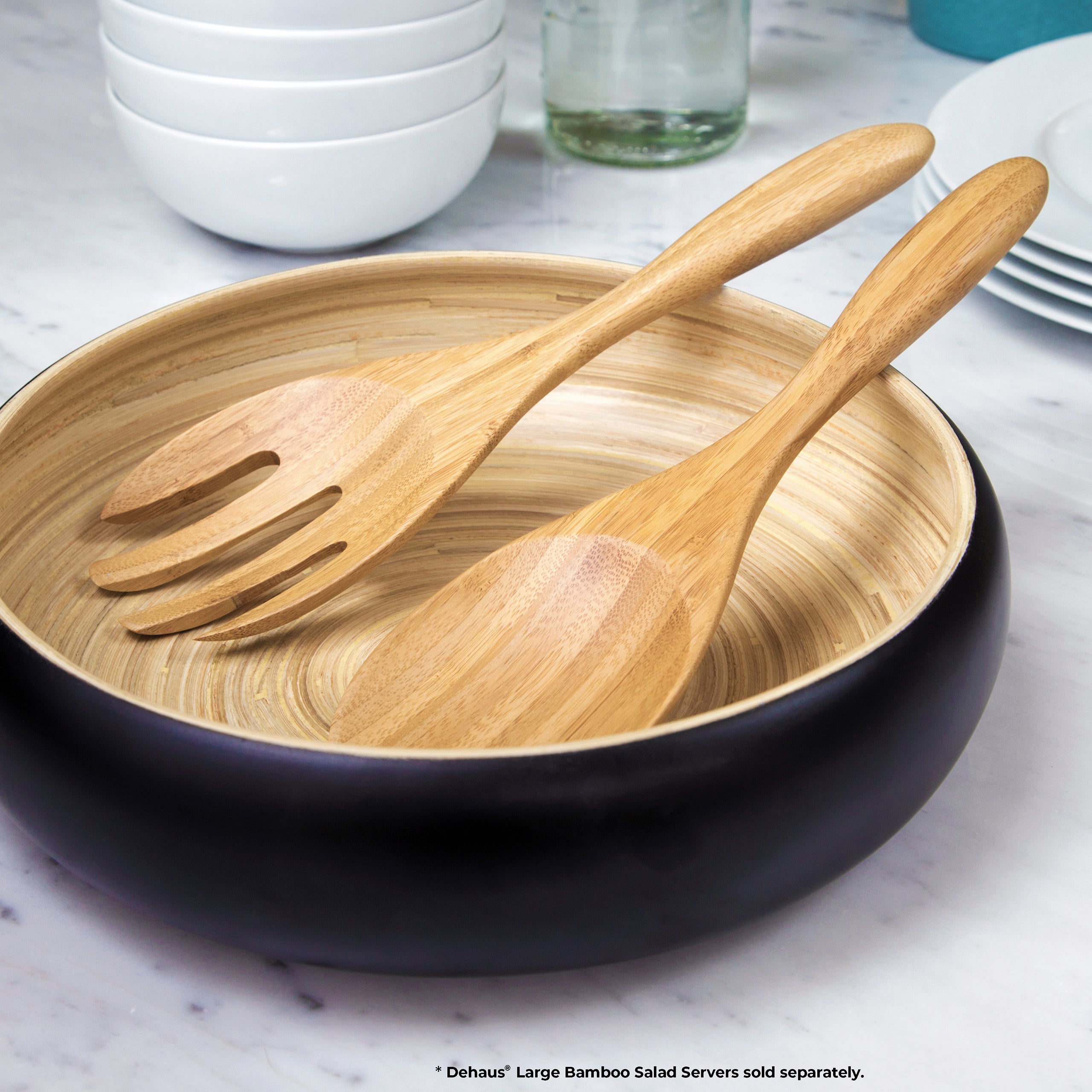 Dehaus Large Round Eco-Friendly Spun Bamboo Bowl, 30cm x 8cm - Black Fruit Bowl Dehaus Ltd