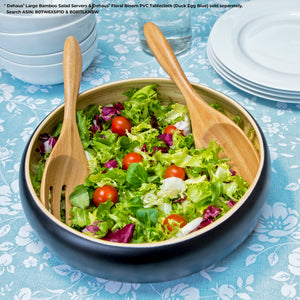 Dehaus® Large Bamboo Salad Bowl & Servers Wooden Salad Serving Bowls Black
