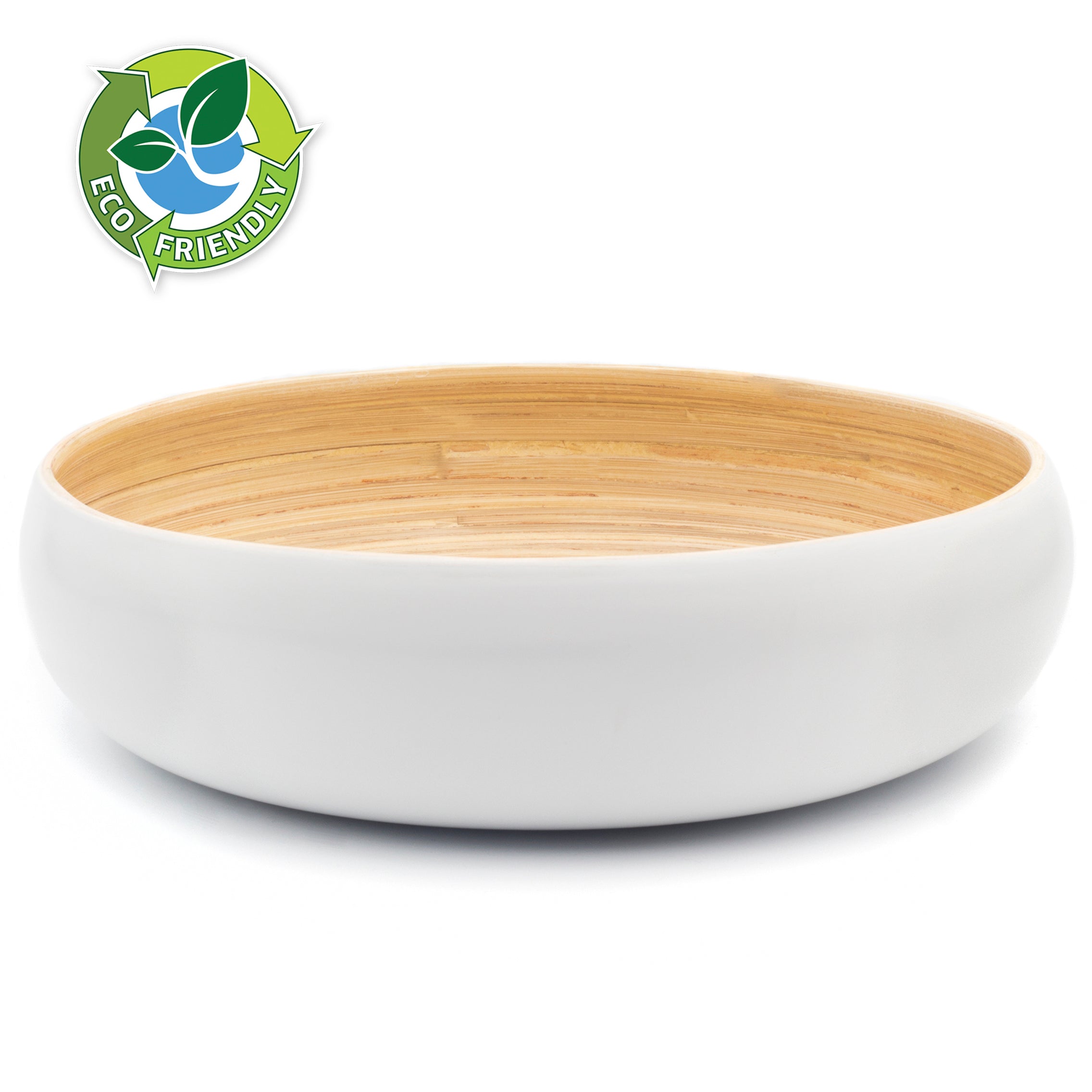 Dehaus Large Round Eco-Friendly Spun Bamboo Bowl, 30cm x 8cm - White Fruit Bowl Dehaus Ltd