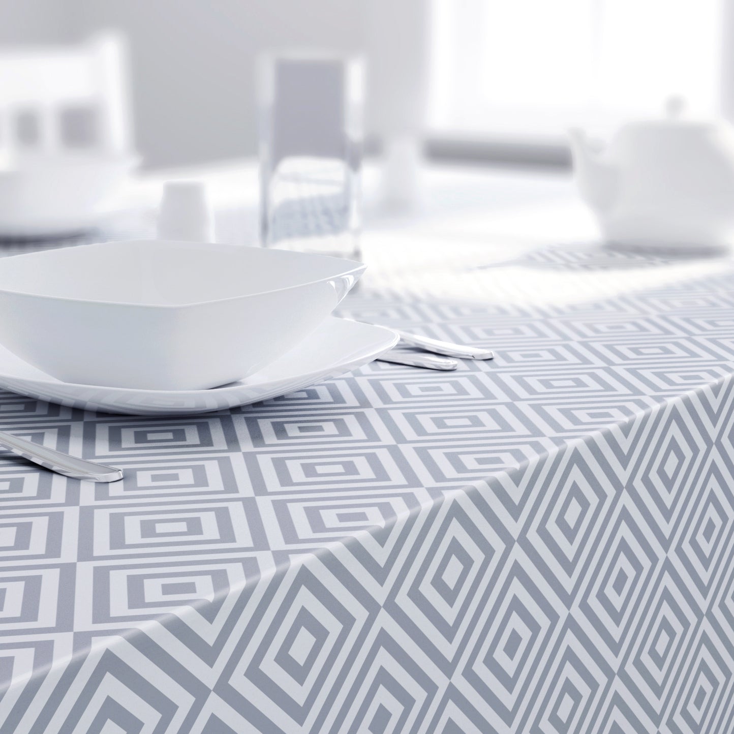 Dehaus Grey Wipe Clean PVC Table Cloth (Geo Diamond) PVC Tablecloth Dehaus Ltd