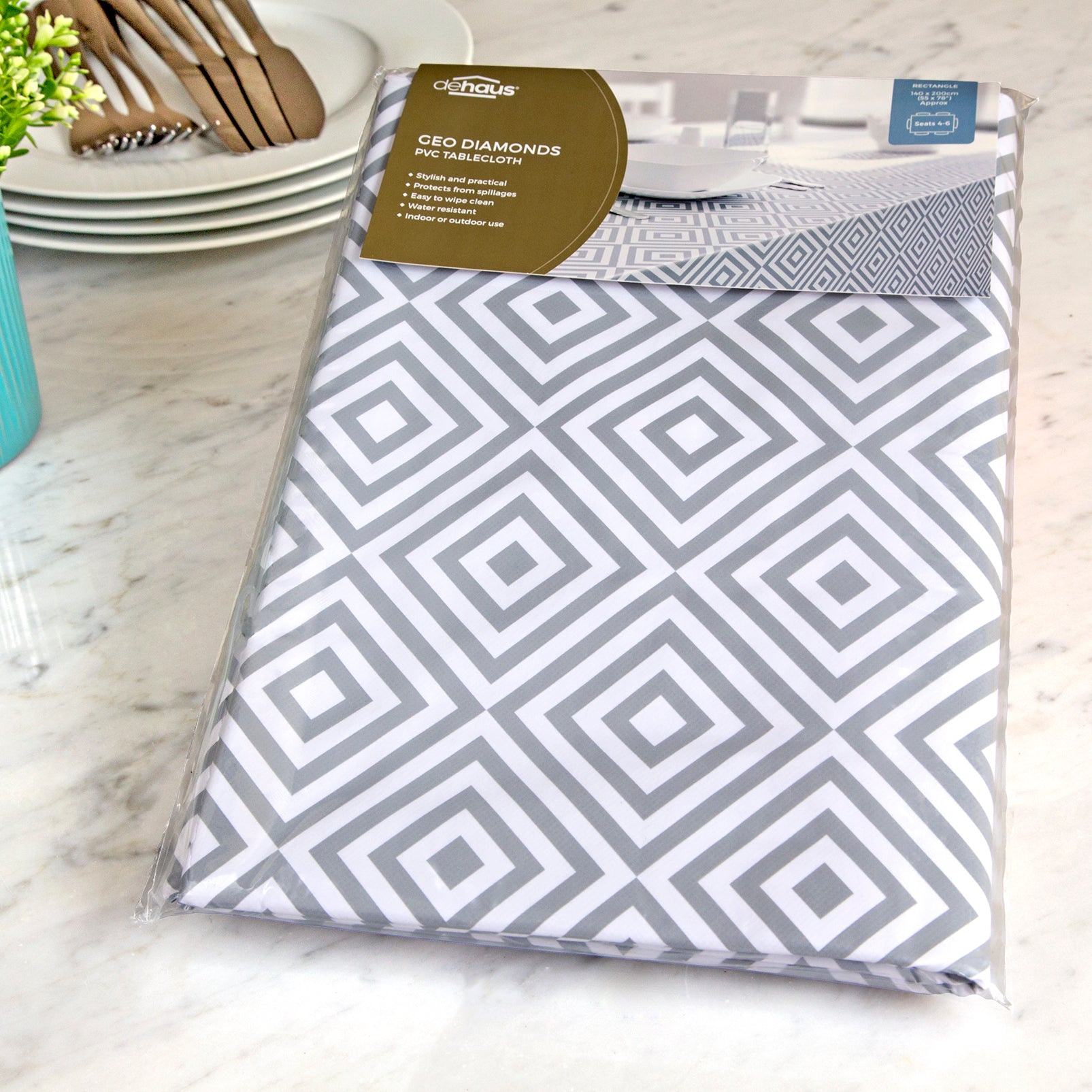 Dehaus Grey Wipe Clean PVC Table Cloth (Geo Diamond) PVC Tablecloth Dehaus Ltd