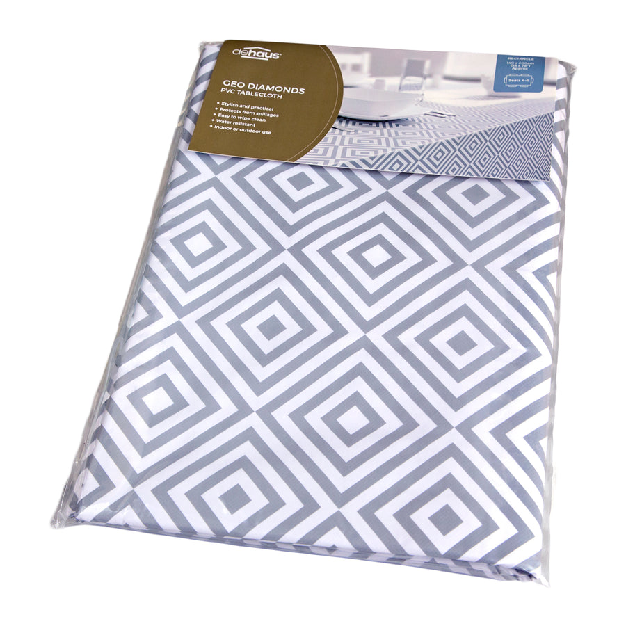 Dehaus® PVC Plastic Tablecloths Geo Diamond Oilcloth Grey