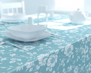 Dehaus® Floral Bloom PVC Table Cloth Wipe Clean Duck Egg Blue