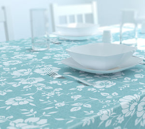 Dehaus® Floral Bloom PVC Table Cloth Wipeaple Rectangular Duck Egg Blue
