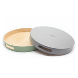 Dehaus Round Handmade Bamboo Wooden Tray With Handles, 35cm Diameter - Sage Trays Dehaus Ltd.