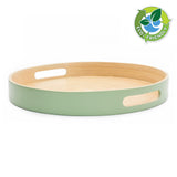 Dehaus Round Handmade Bamboo Wooden Tray With Handles, 35cm Diameter - Sage Trays Dehaus Ltd.