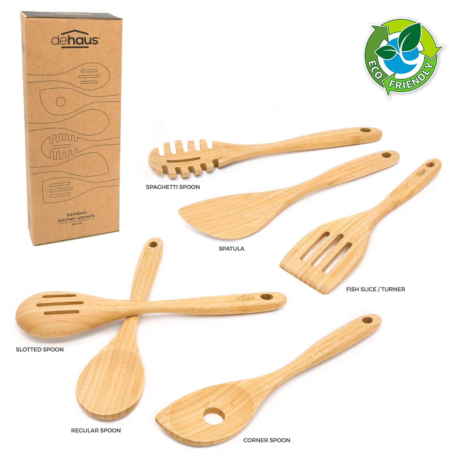 Dehaus Premium 6pc Bamboo Kitchen Utensils Set, 32cm x 6.5cm Kitchen Utensil Sets Dehaus Ltd.