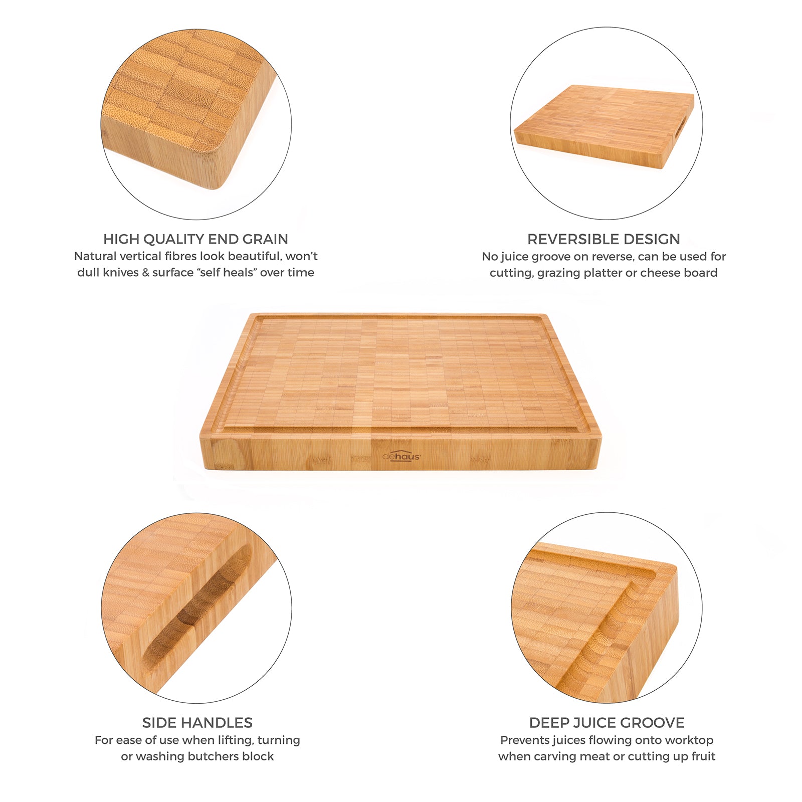 Dehaus Beautiful End Grain Bamboo Butchers Block Chopping Boards Chopping Boards Dehaus Ltd.