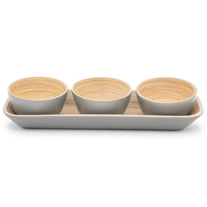 Dehaus Small Bamboo Dipping Bowls & Tray Set, 9cm x 4.5cm – Grey