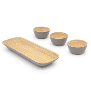 Dehaus Small Bamboo Dipping Bowls & Tray Set, 9cm x 4.5cm – Grey