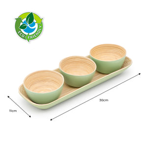 Dehaus Small Bamboo Dipping Bowls & Tray Set, 9cm x 4.5cm – Sage Green