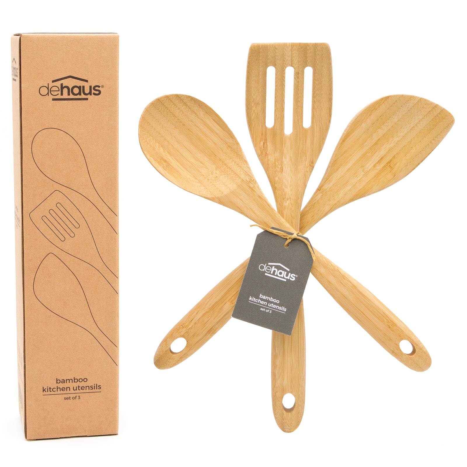 Dehaus Premium 3pc Bamboo Kitchen Utensils Set, 32cm x 6.5cm Kitchen Utensils Dehaus Ltd.