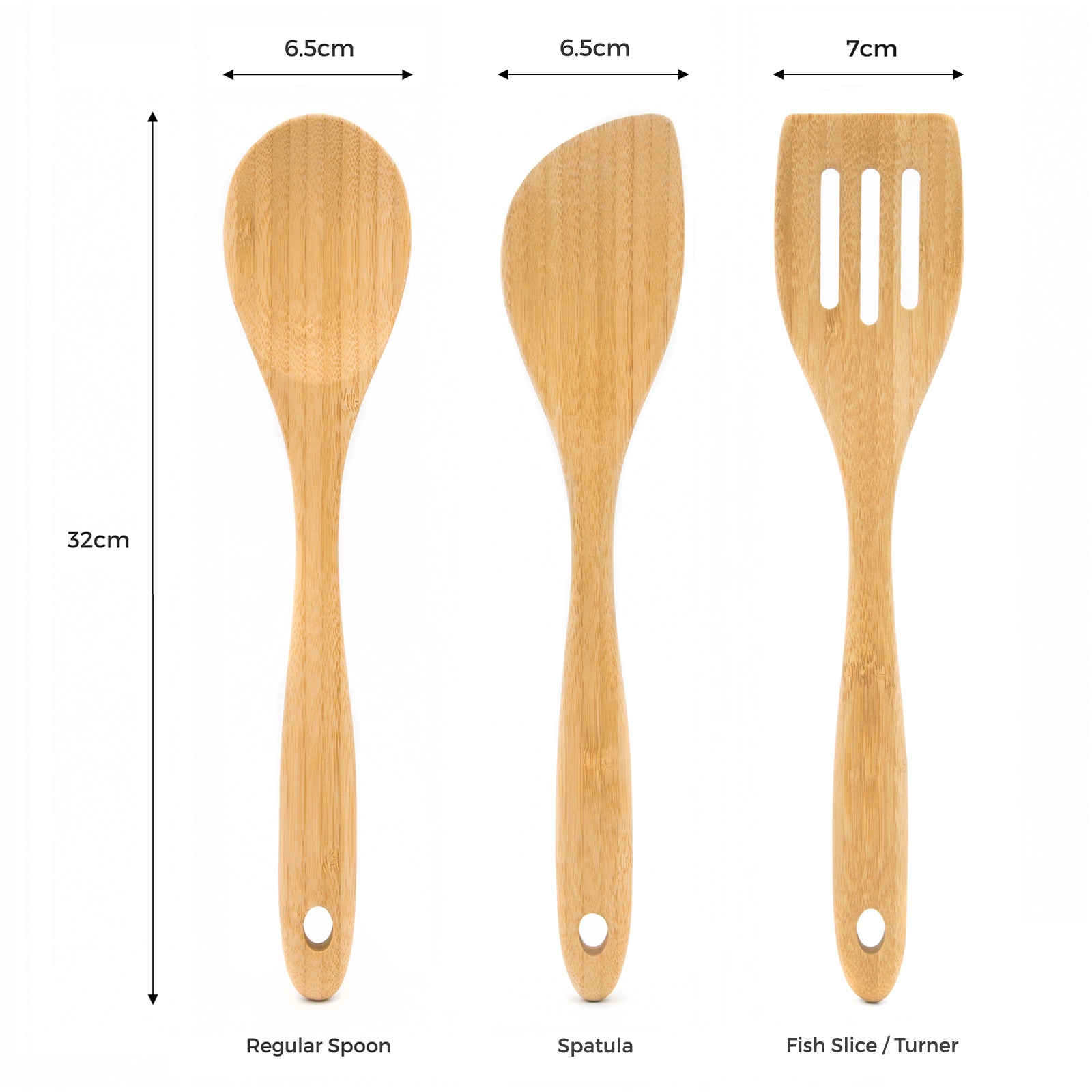 Dehaus Premium 3pc Bamboo Kitchen Utensils Set, 32cm x 6.5cm Kitchen Utensils Dehaus Ltd.