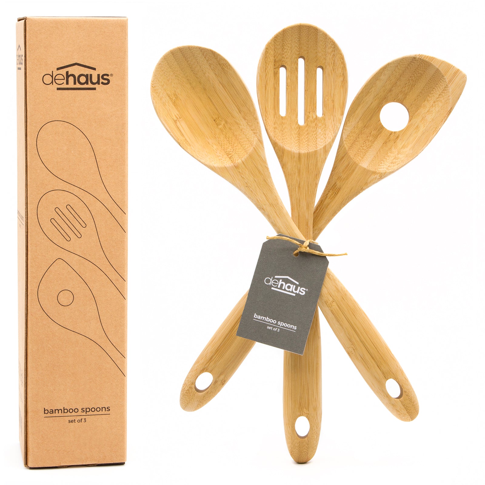 Dehaus Premium Bamboo Wooden Spoon Set of 3, 32cm x 6.5cm Kitchen Utensils Dehaus Ltd.