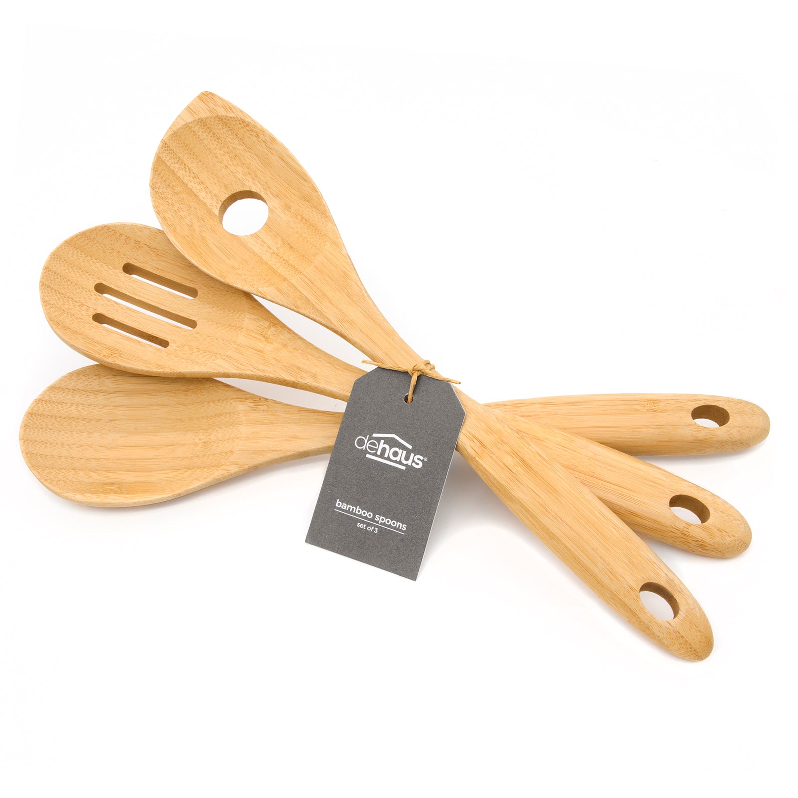 Dehaus Premium Bamboo Wooden Spoon Set of 3, 32cm x 6.5cm Kitchen Utensils Dehaus Ltd.