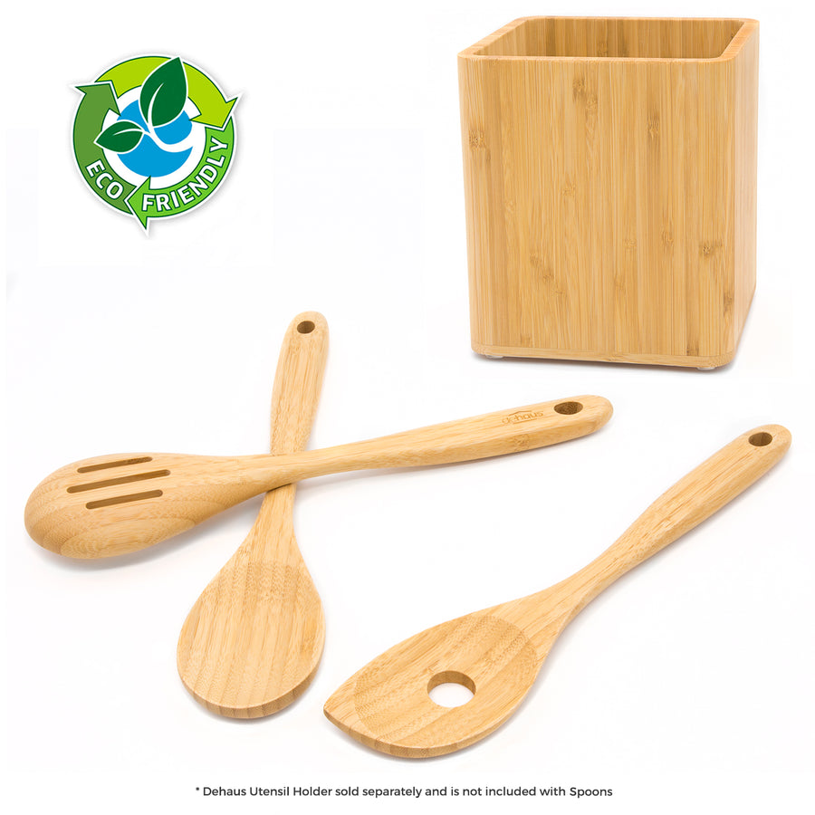 Dehaus Premium Bamboo Wooden Spoon Set of 3, 32cm x 6.5cm