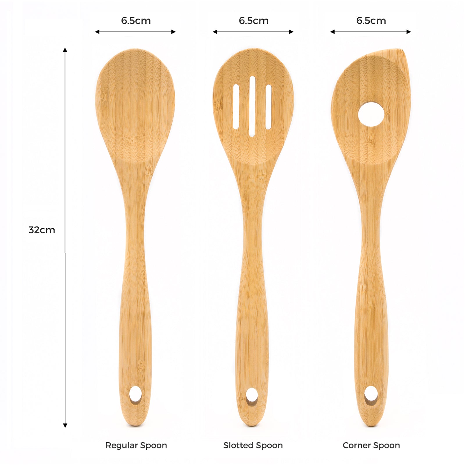 Dehaus Premium Bamboo Wooden Spoon Set of 3, 32cm x 6.5cm Kitchen Utensils Dehaus Ltd.