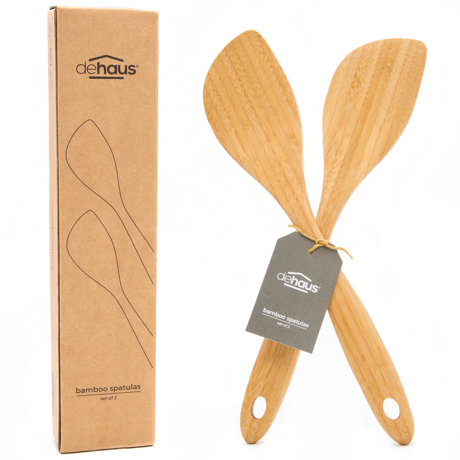 Dehaus Pack of 2 Premium Bamboo Spatulas, 32cm x 6.5cm Kitchen Utensils Dehaus Ltd.