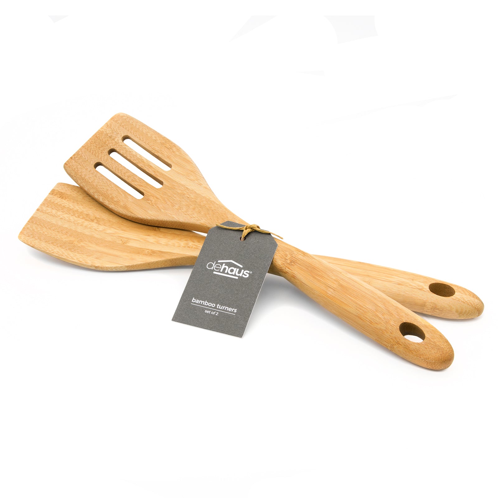 Dehaus Premium Bamboo Turner & Slotted Fish Slice Set of 2, 32cm x 7cm Kitchen Utensils Dehaus Ltd.