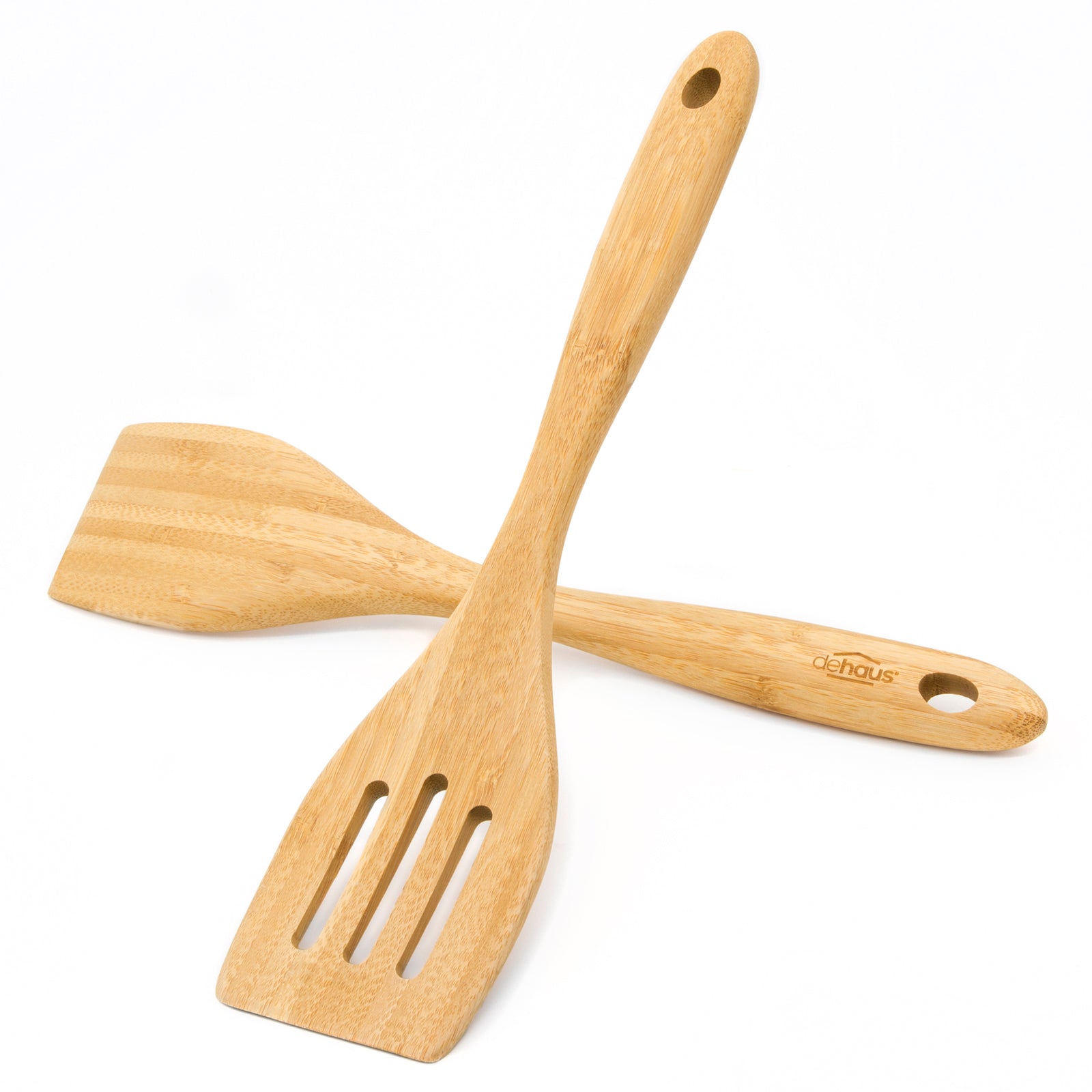 Dehaus Premium Bamboo Turner & Slotted Fish Slice Set of 2, 32cm x 7cm Kitchen Utensils Dehaus Ltd.