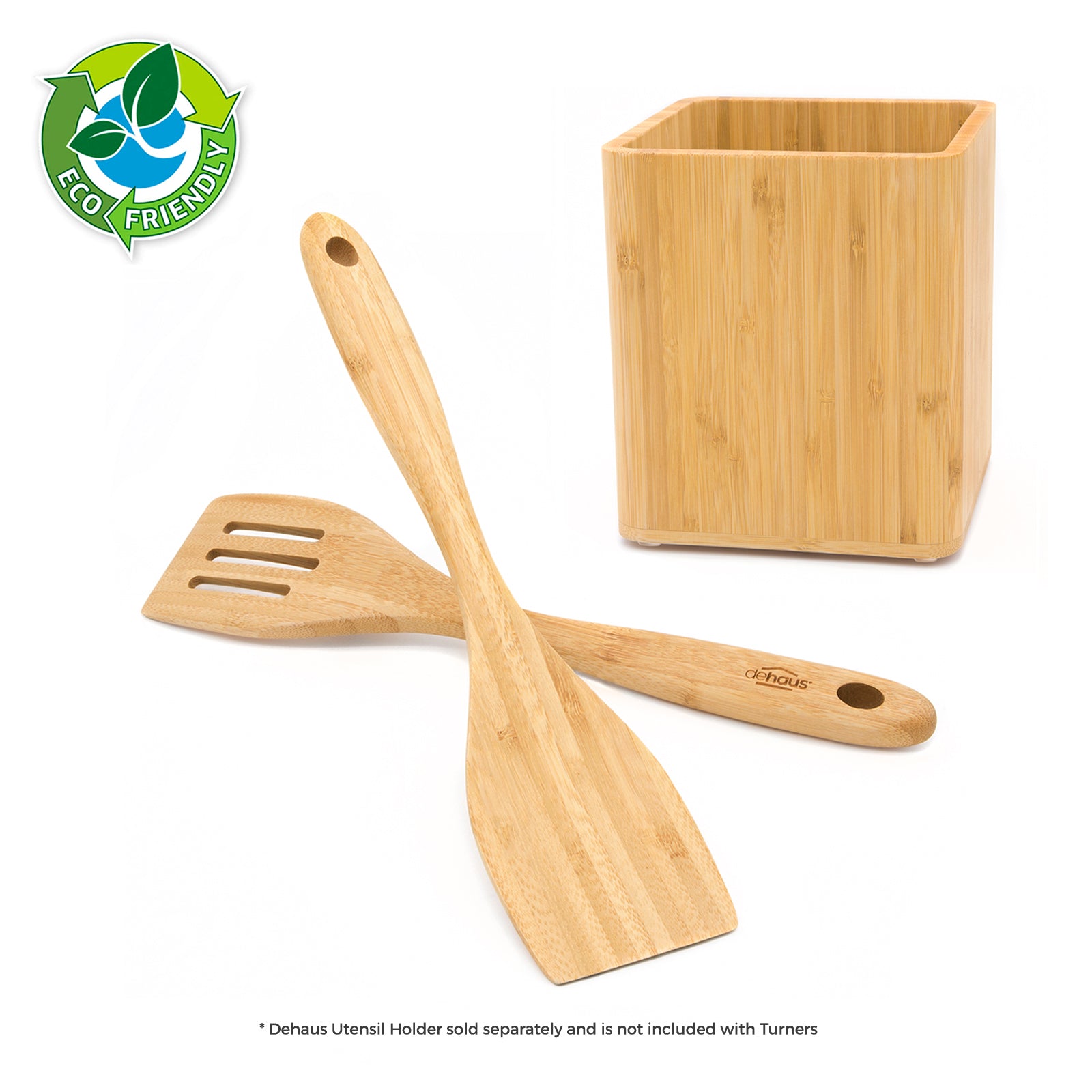 Dehaus Premium Bamboo Turner & Slotted Fish Slice Set of 2, 32cm x 7cm Kitchen Utensils Dehaus Ltd.